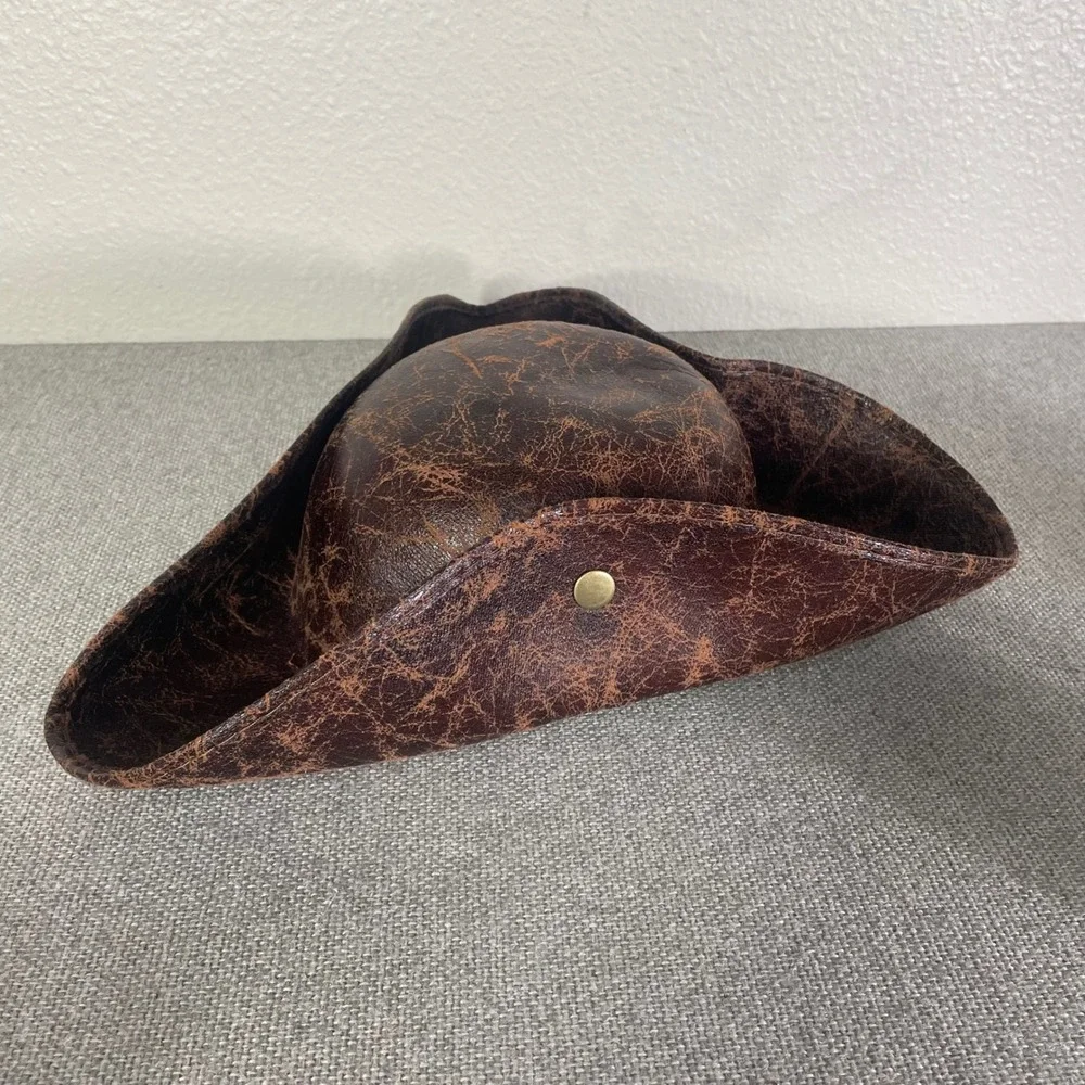 Kids Brown Distressed Faux Leather Tricorn Hat Pirate Colonial Halloween Costume